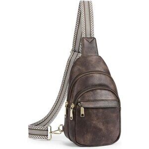 Leather Sling 1-coffee Bag Women Small Crossbody Fanny Pack Shoulder Chest Bag